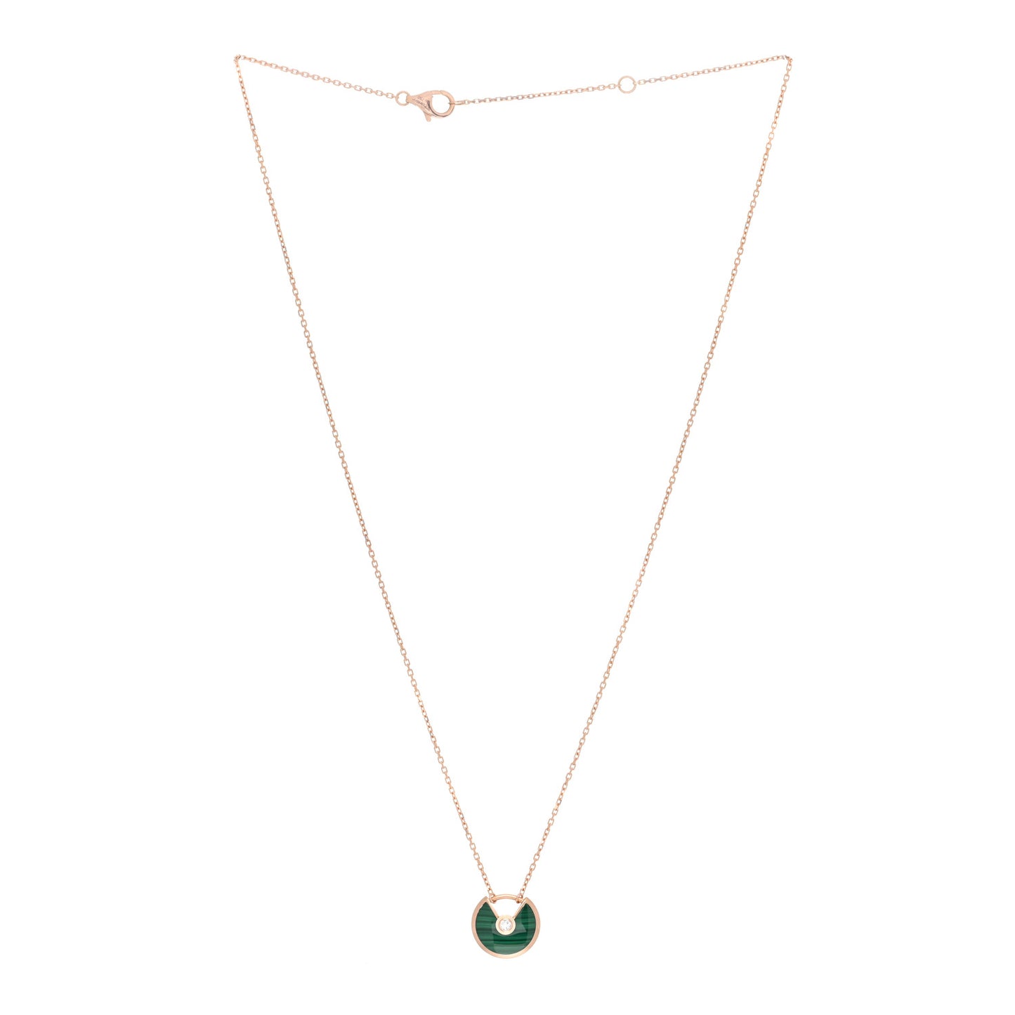 18K Pink Gold Diamond Malachite XS Amulette de Cartier Pendant Necklace