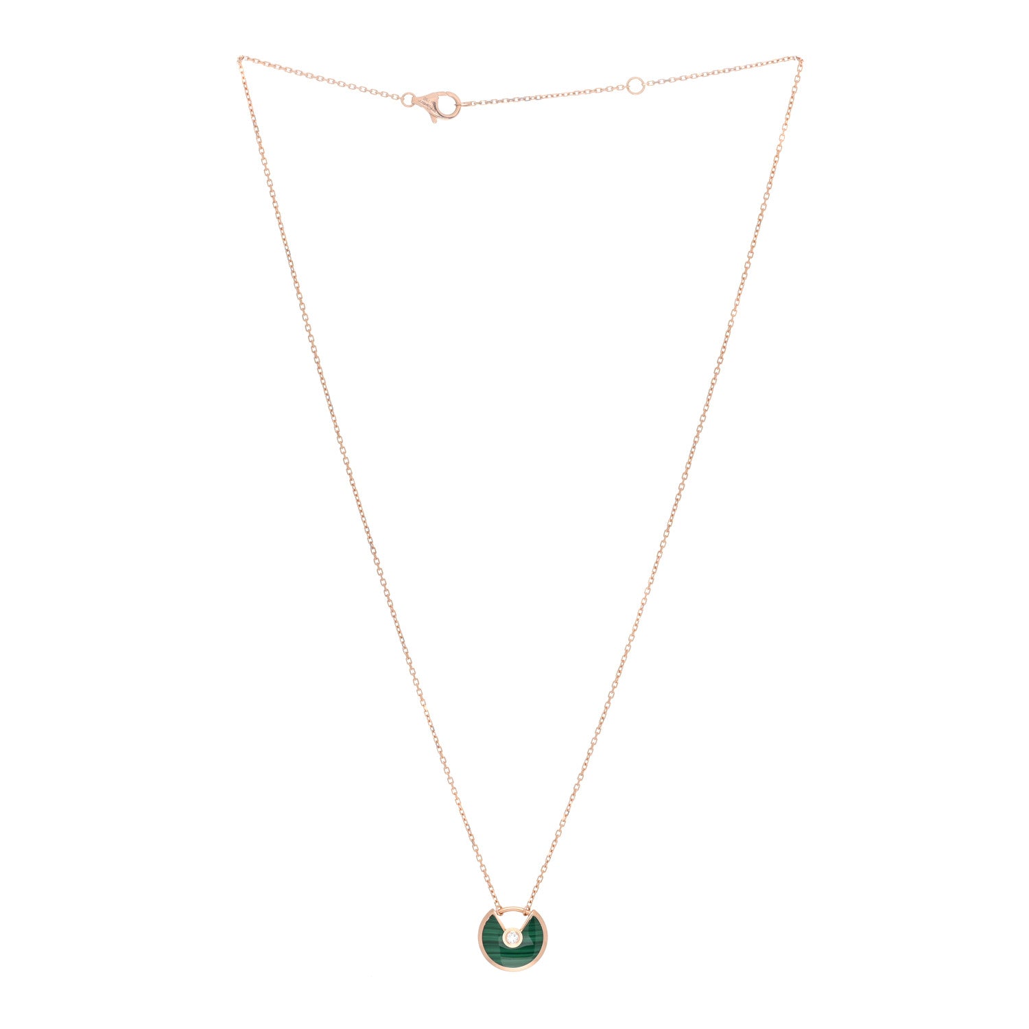 Cartier 18K Pink Gold Diamond Malachite XS Amulette de Cartier Pendant Necklace 2 of 4