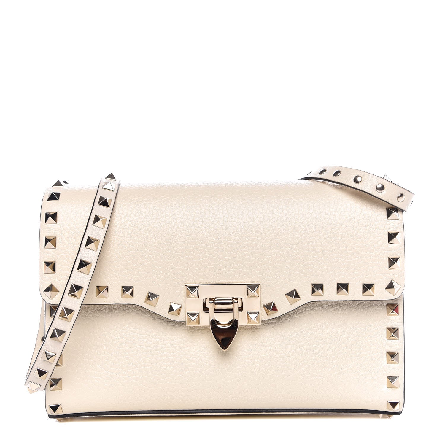 Valentino Garavani Pebbled Calfskin Medium Rockstud Flip Lock Crossbody Bag Light Ivory 1 of 6