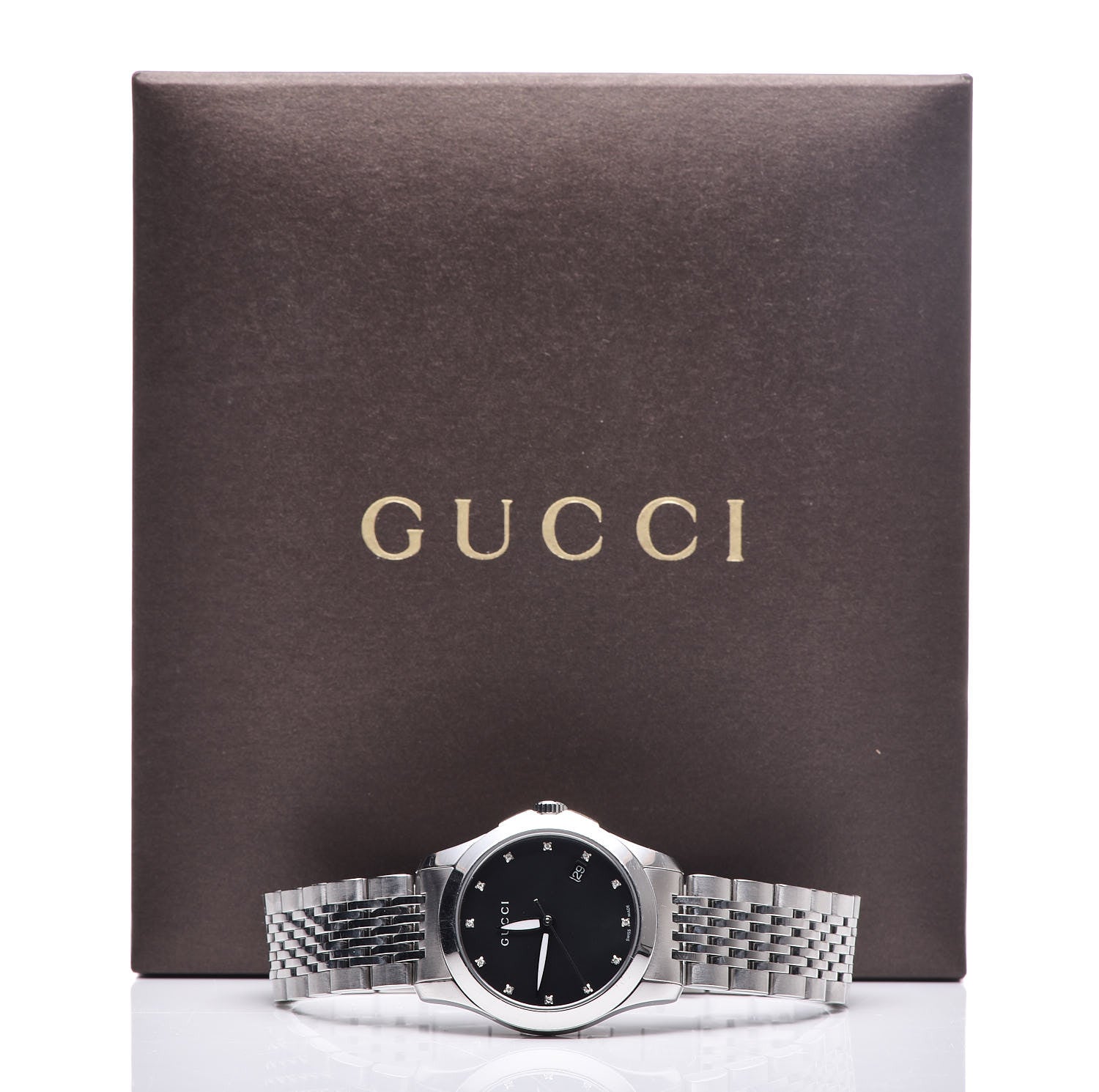Gucci Stainless Steel Diamond Black Mother of Pearl 27mm G-Timeless Quartz Watch 7 of 7
