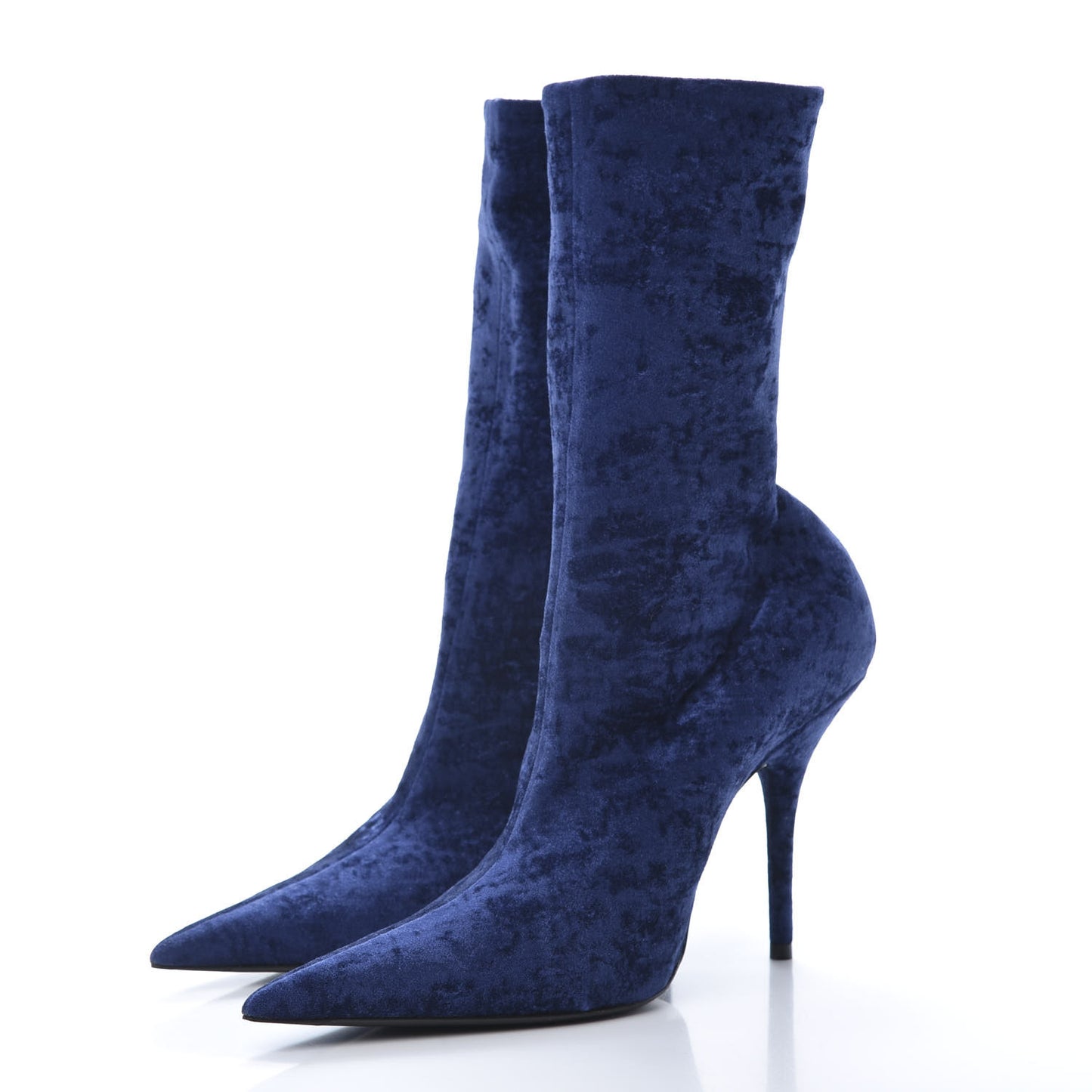 Velvet Spandex Extreme Pointed Toe Knife Ankle Boots 40 Blue
