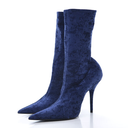 Balenciaga Velvet Spandex Extreme Pointed Toe Knife Ankle Boots 40 Blue 3 of 7