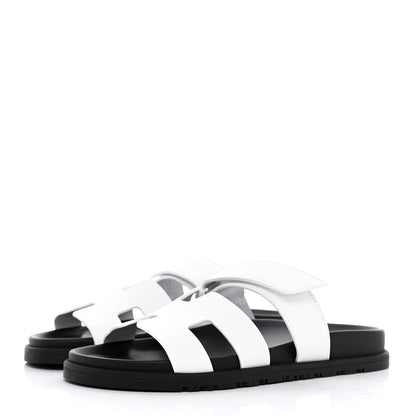Hermes Calfskin Womens Chypre Sandals 37 White 3 of 9