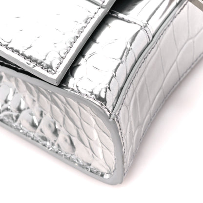 Balenciaga Metallic Calfskin Crocodile Embossed Hourglass Chain Bag Silver 9 of 11