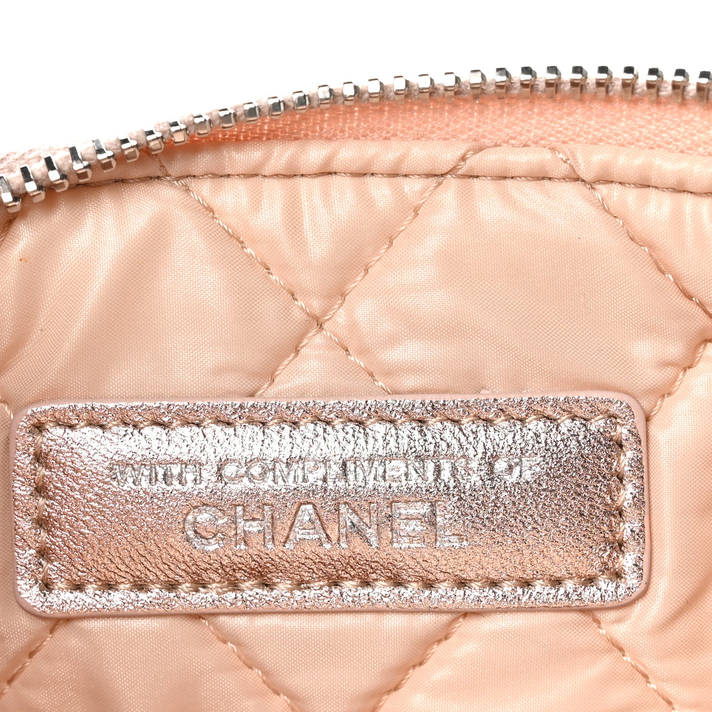 Metallic Lambskin Quilted Cosmetic Pouch Light Pink