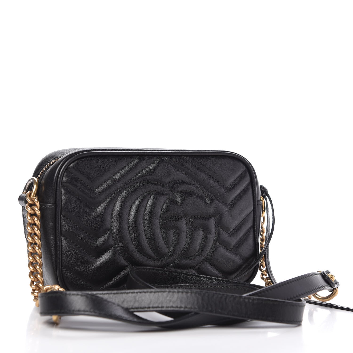 Gucci Calfskin Matelasse Mini GG Marmont Chain Shoulder Bag Black 3 of 10