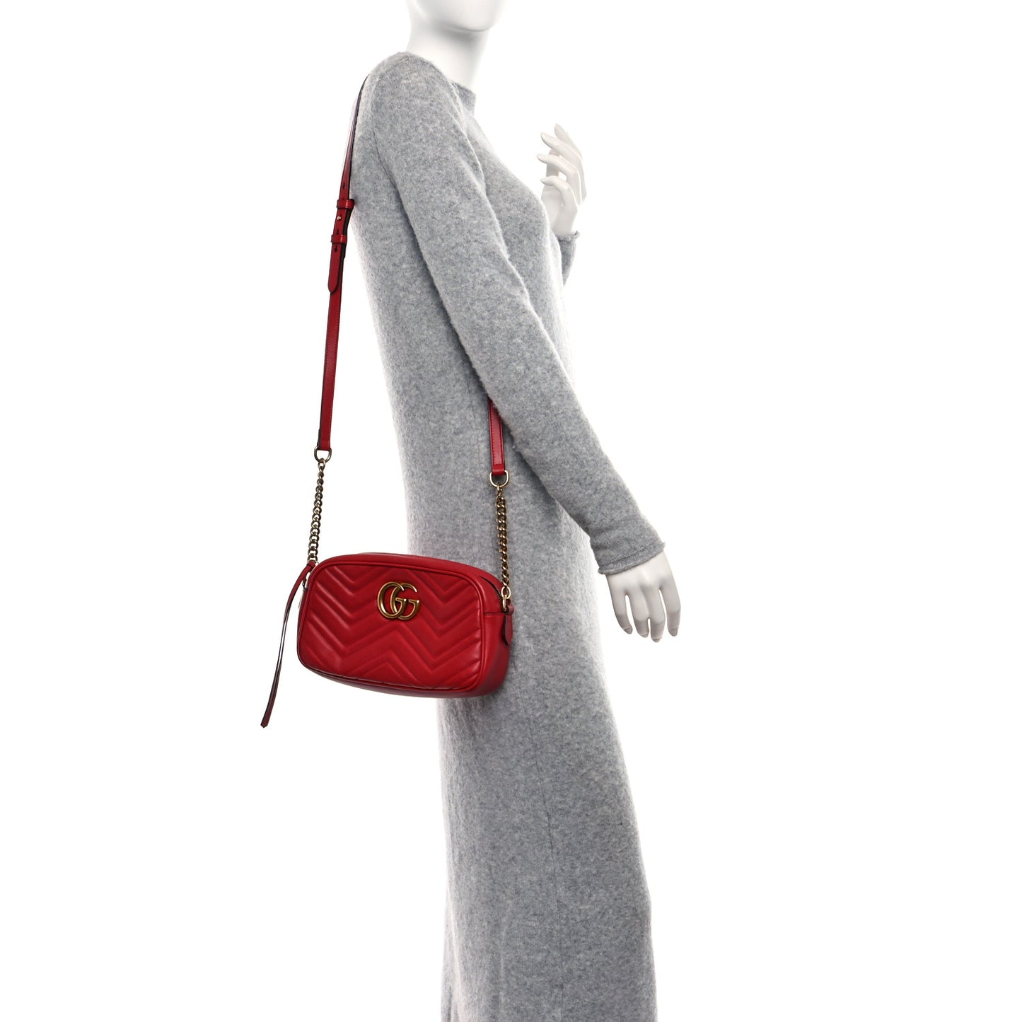 Calfskin Matelasse Small GG Marmont Chain Shoulder Bag Hibiscus Red