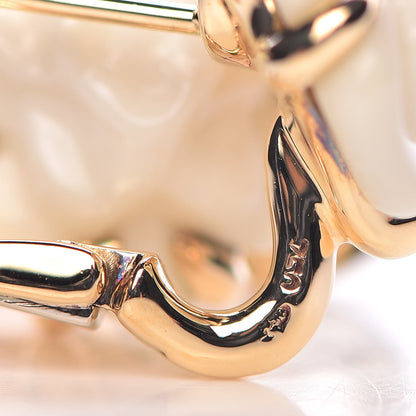 Chanel 18K Yellow Gold White Agate Camellia Earrings 4 of 5