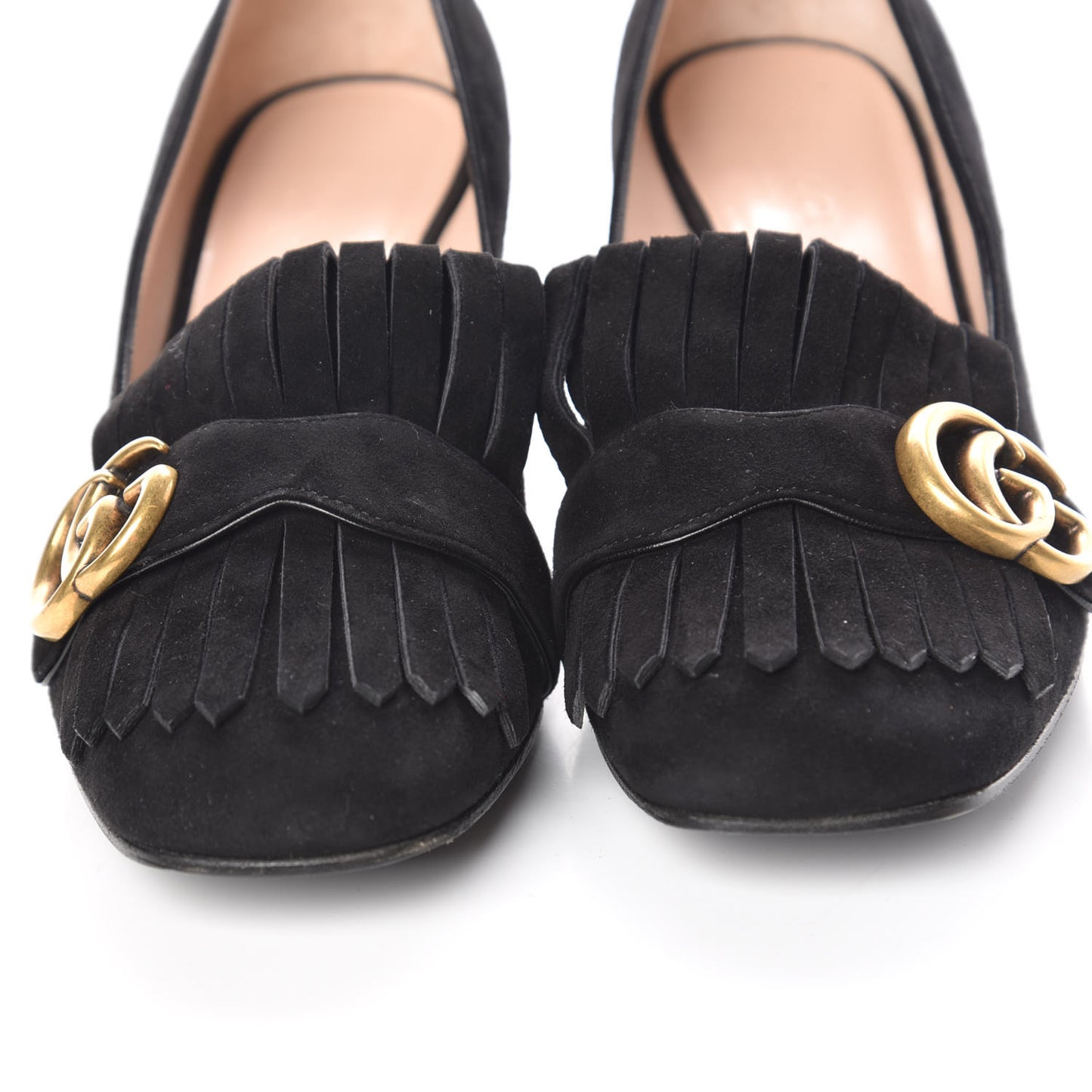Kid Scamosciato GG Marmont Fringe 50mm Loafer Pumps 37.5 Black