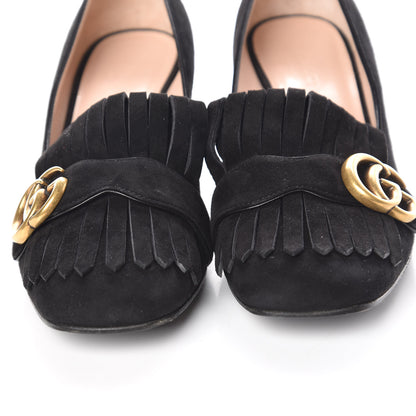 Gucci Kid Scamosciato GG Marmont Fringe 50mm Loafer Pumps 37.5 Black 13 of 14