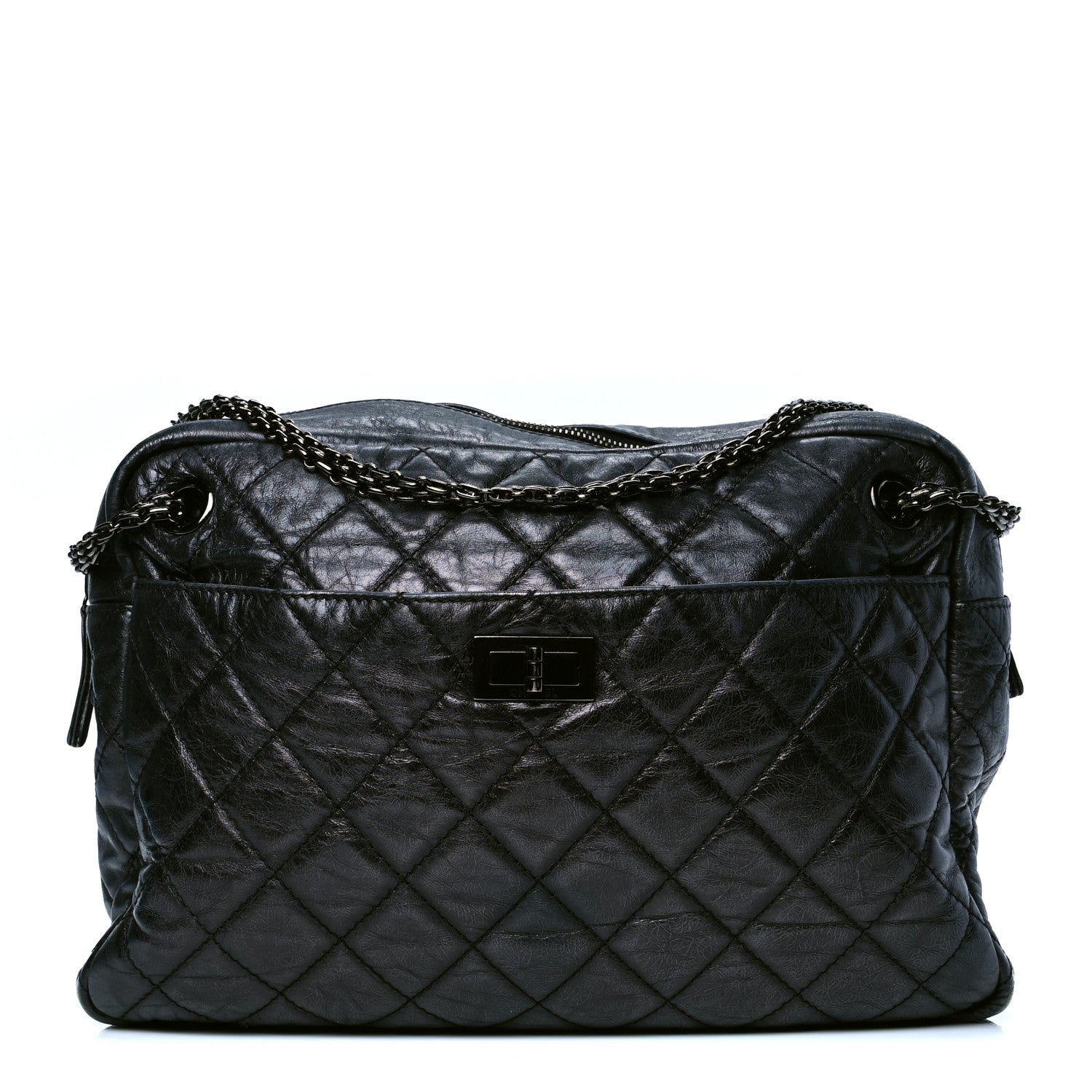 Chanel Metallic Aged Calfskin Quilted Large Reissue Camera Case Black 1 of 6