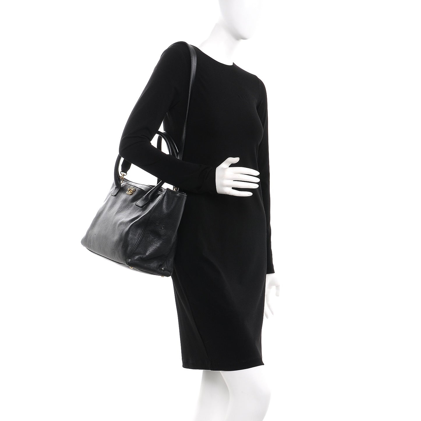 Calfskin Cerf Executive Shopper Tote Black