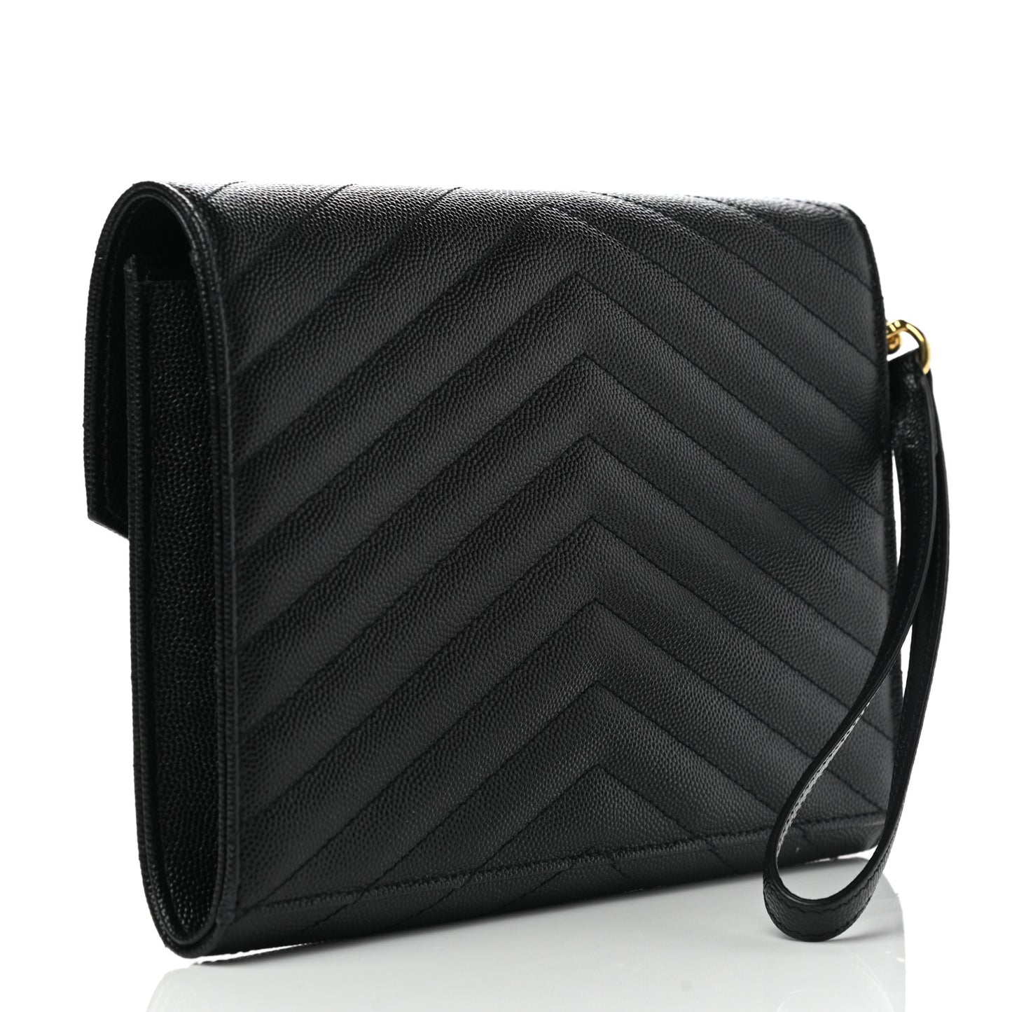 Grain De Poudre Matelasse Chevron Monogram Envelope Clutch Black