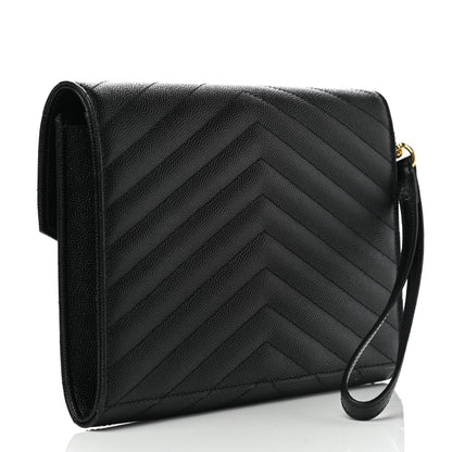 Saint Laurent Grain De Poudre Matelasse Chevron Monogram Envelope Clutch Black 4 of 7