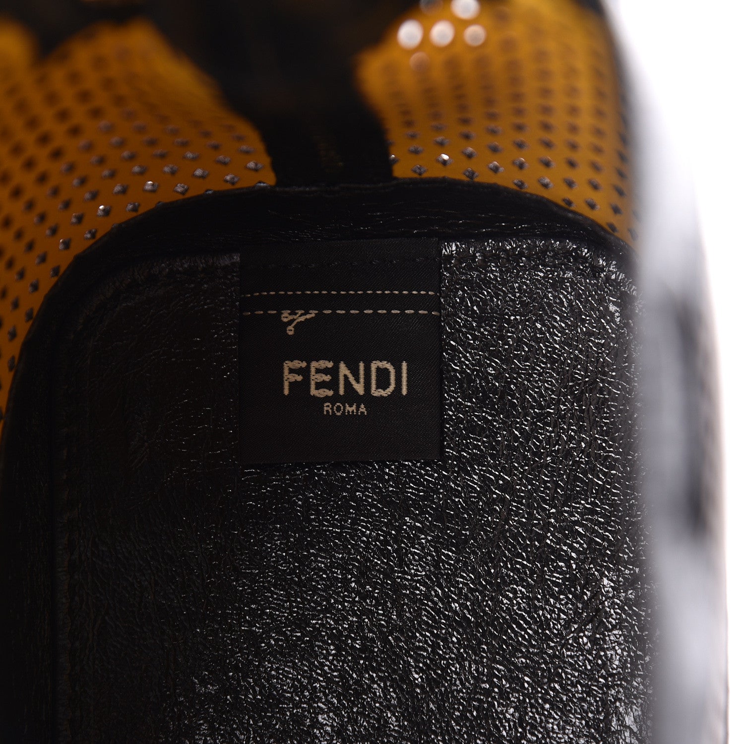 Fendi Vitello Liberty Glossy Lambskin F is Fendi Perforated Mini Mon Tresor Bucket Bag Sand Mimosa Black 8 of 9