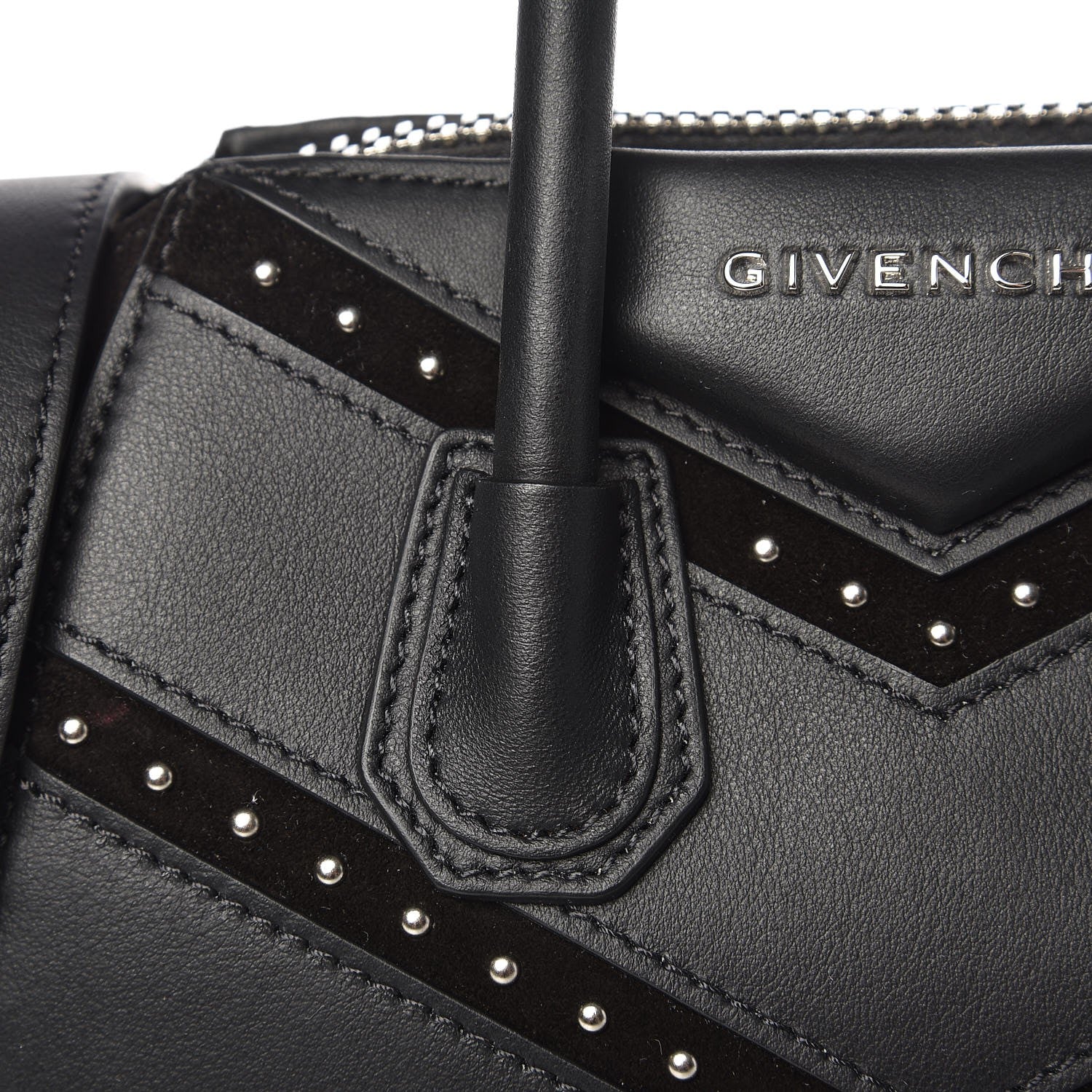 Givenchy Calfskin Suede Mini Studded Chevron Antigona Black 8 of 9