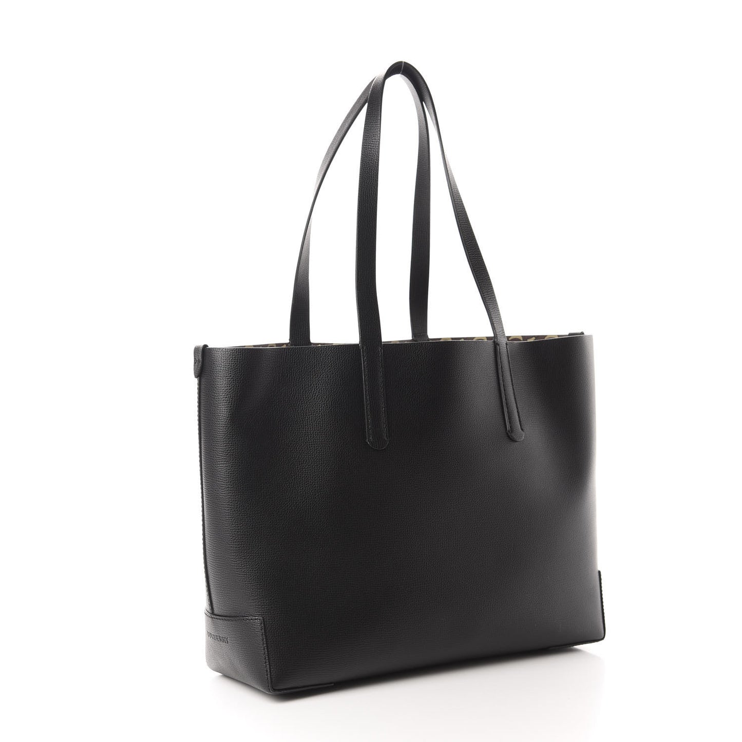 Calfskin TB Motif Embossed Medium Tote Black