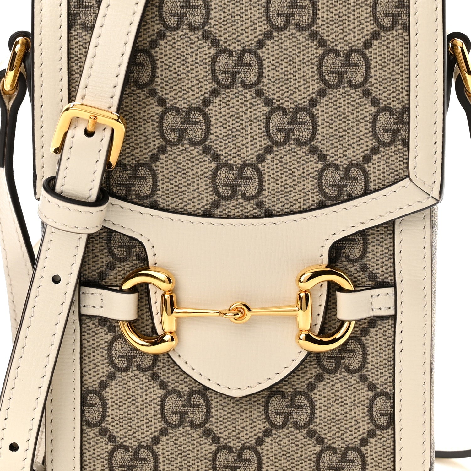 Gucci GG Supreme Monogram Azalea Calfskin Mini Horsebit 1955 Crossbody Bag Beige Ebony Mystic White 8 of 10