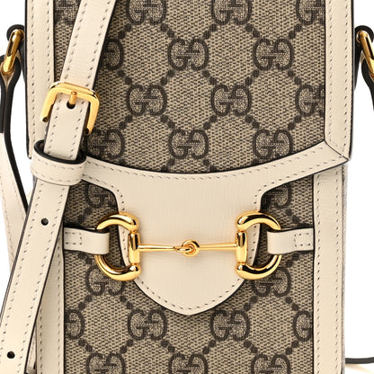 Gucci GG Supreme Monogram Azalea Calfskin Mini Horsebit 1955 Crossbody Bag Beige Ebony Mystic White 8 of 10