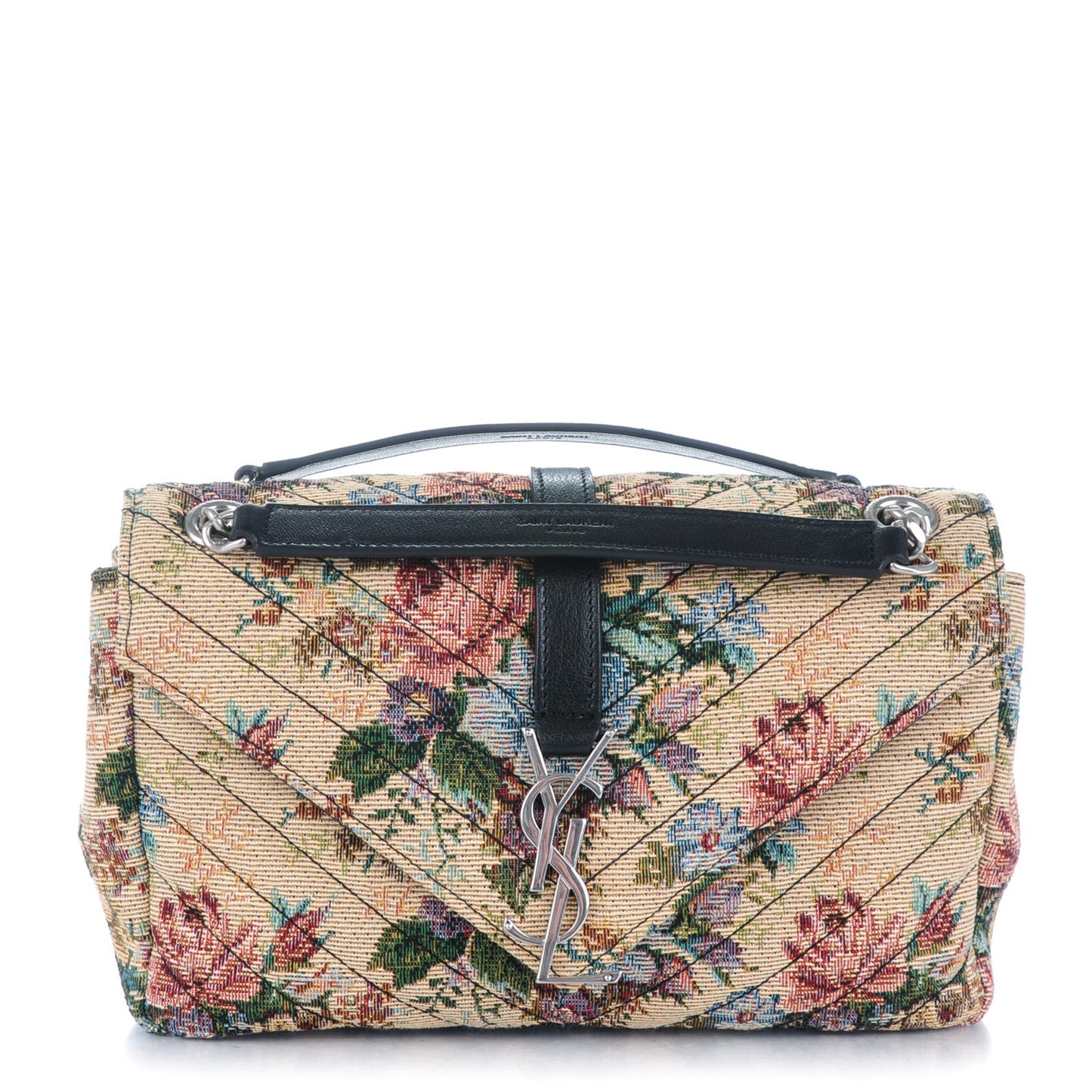 Floral Print Canvas Matelasse Medium Monogram Satchel Beige Blue Red