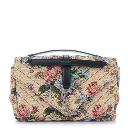 Saint Laurent Floral Print Canvas Matelasse Medium Monogram Satchel Beige Blue Red 1 of 8