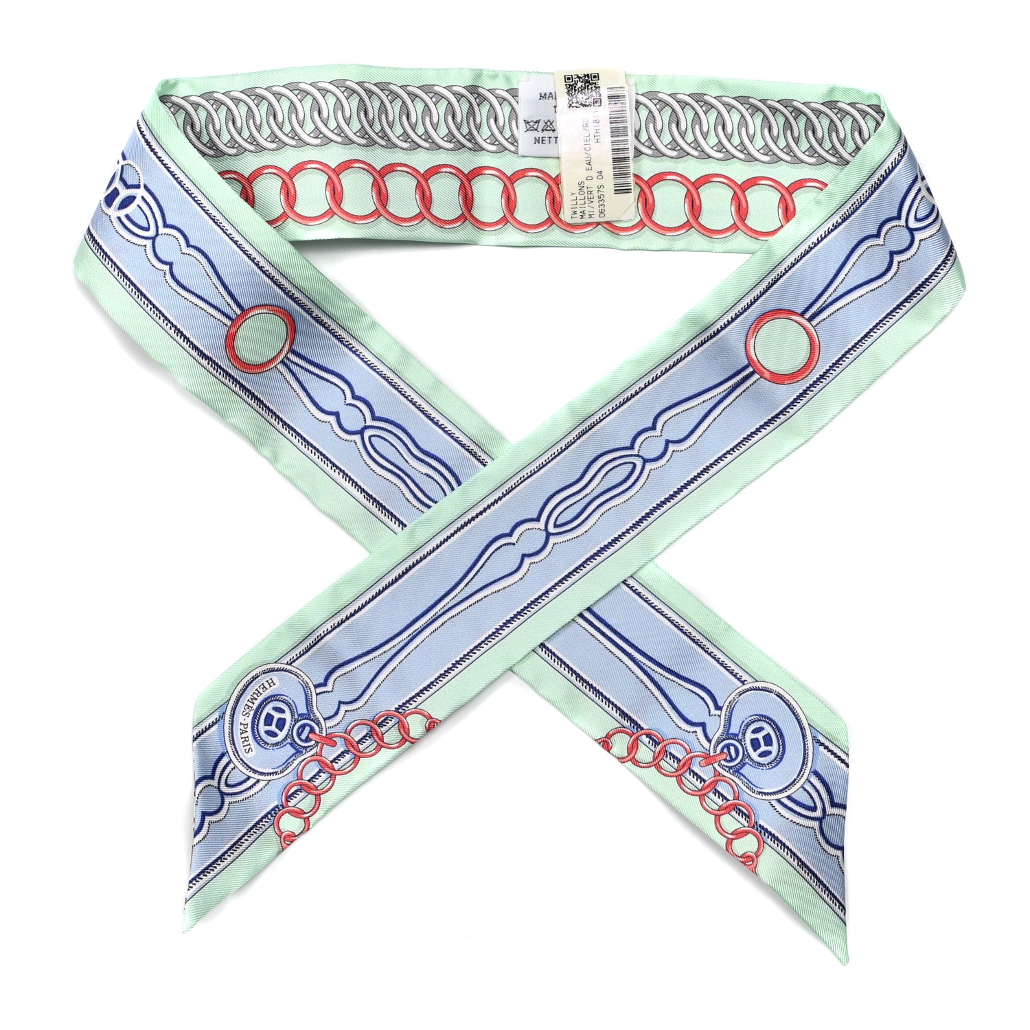 Hermes Silk Maillons Twilly Vert D'eau Ciel Rouge 1 of 5