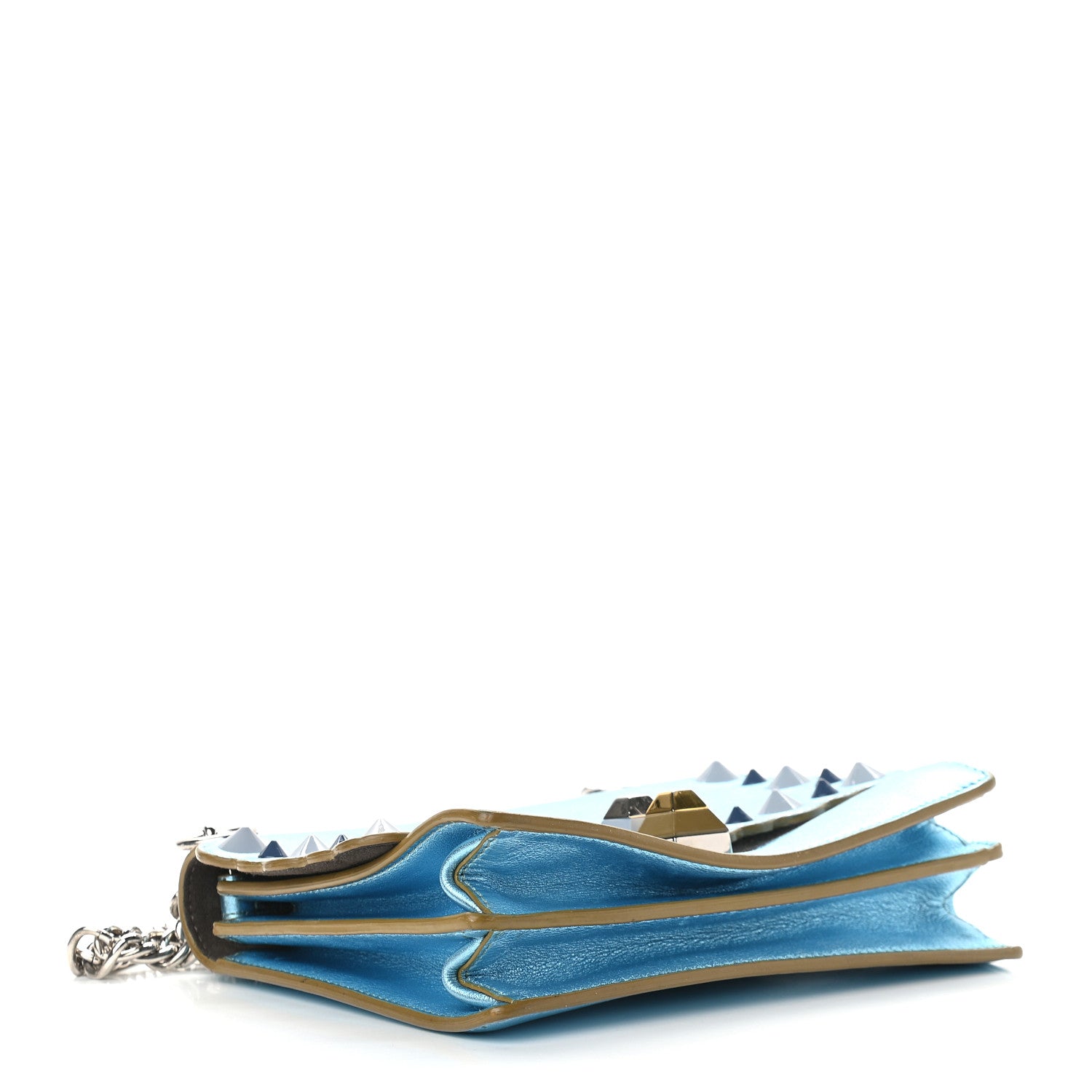Fendi Vitello Catalan Mirror Scalloped Multi Studded Small Kan I Shoulder Bag Blue 4 of 10
