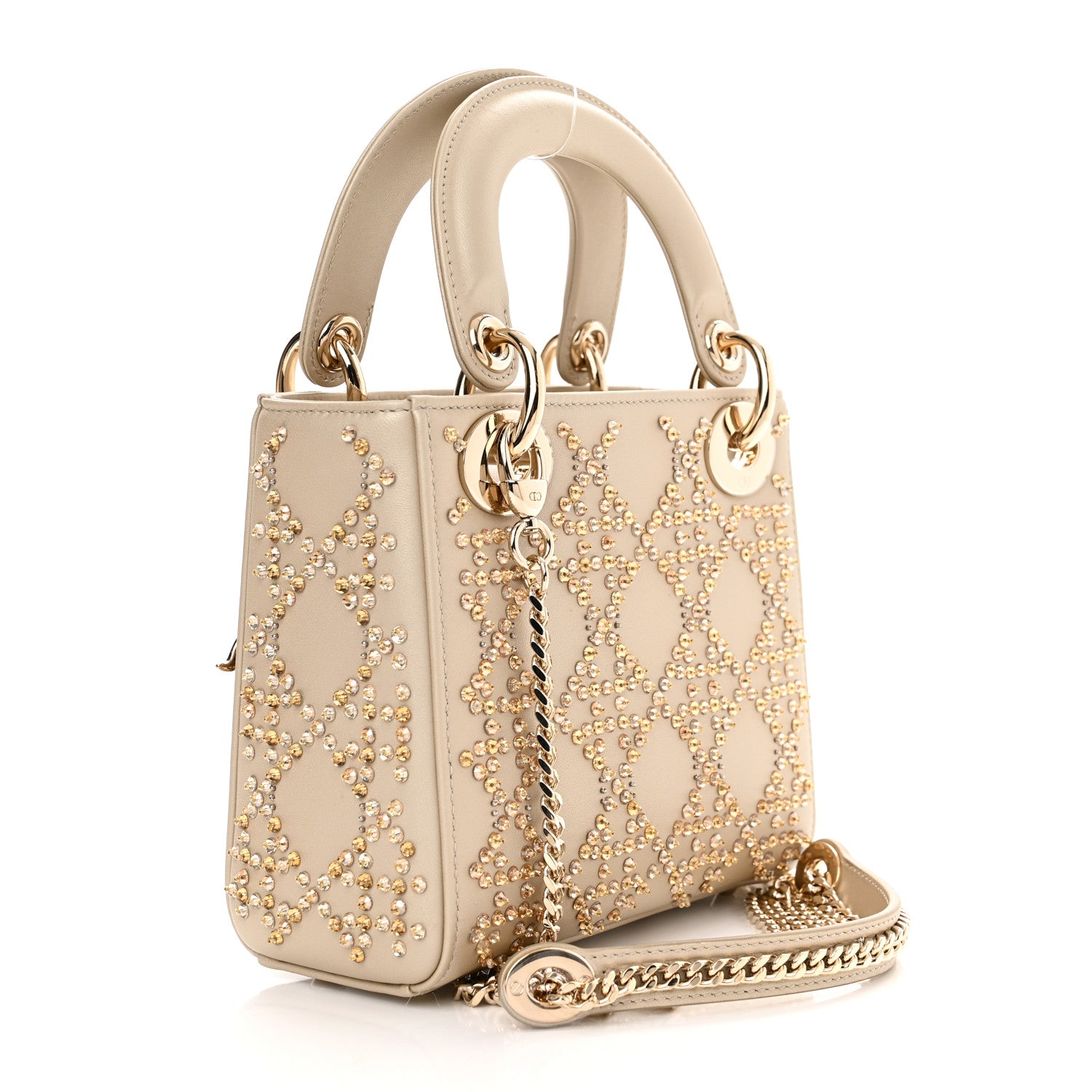 Christian Dior Metallic Lambskin Crystal Cannage Mini Lady Dior Platinum 3 of 9