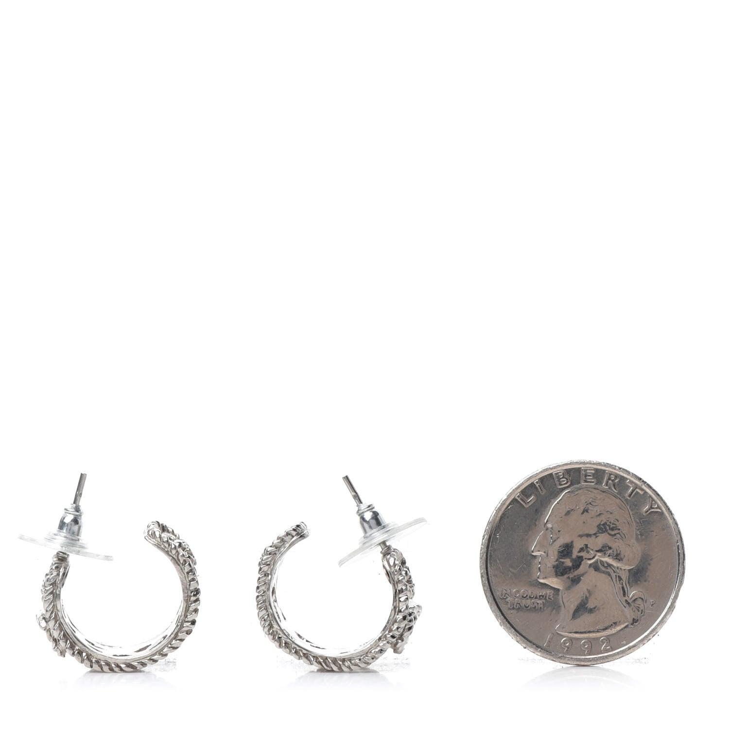 Chanel CC Camellia Hoop Earrings Silver 2 of 5