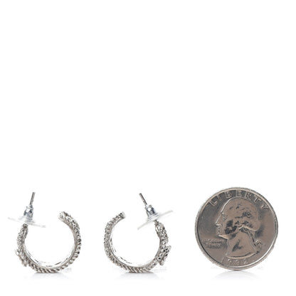 Chanel CC Camellia Hoop Earrings Silver 2 of 5