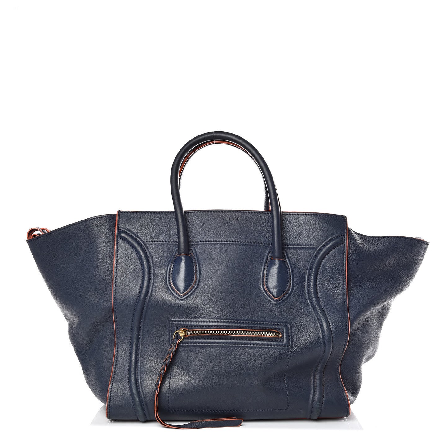 Supple Calfskin Large Phantom Luggage Navy Blue Orange