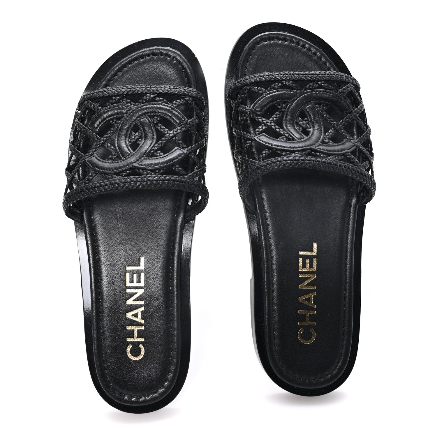 Chanel Lambskin Crochet CC Mules Sandals 36 Black 2 of 9