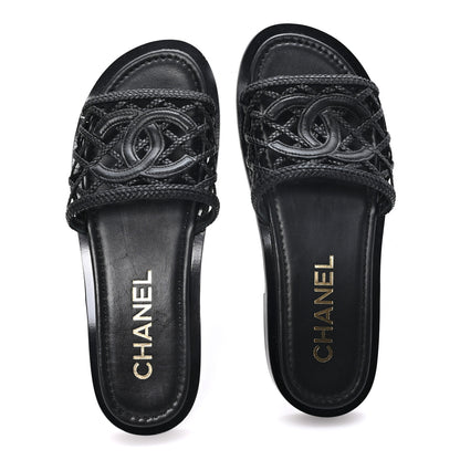Chanel Lambskin Crochet CC Mules Sandals 36 Black 2 of 9