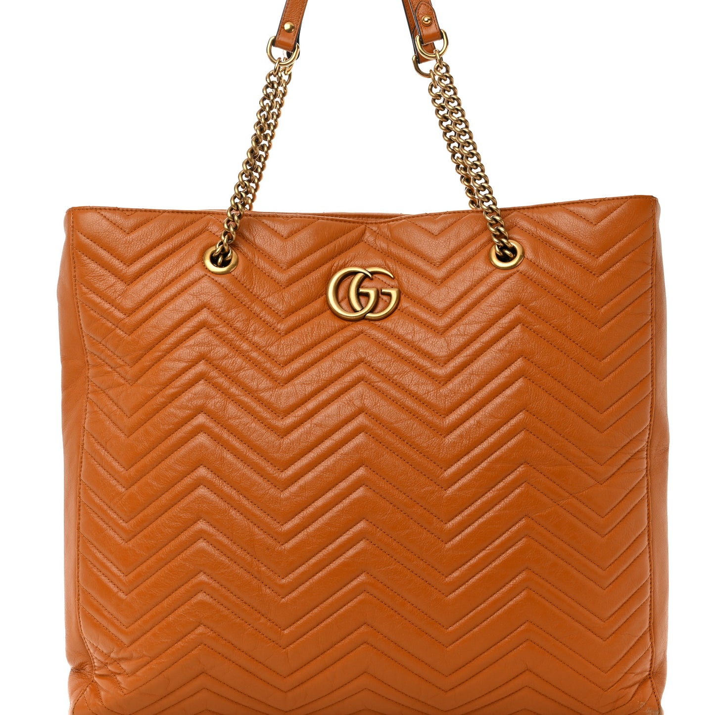 Azalea Calfskin Matelasse Large GG Marmont Slim Tote Cognac