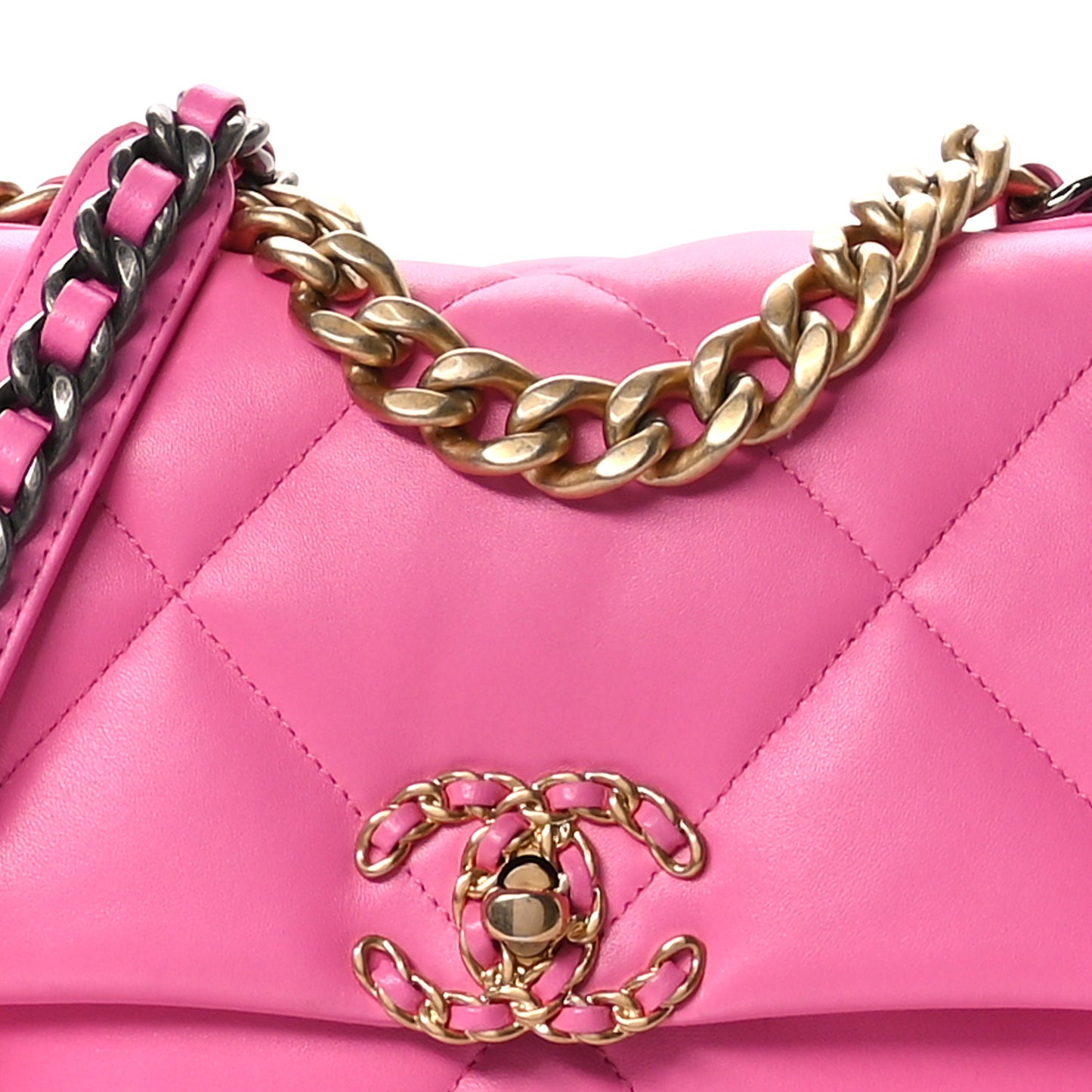 Lambskin Quilted Medium Chanel 19 Flap Neon Pink