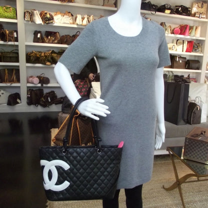Chanel Calfskin Quilted Large Cambon Tote Black White 2 of 11