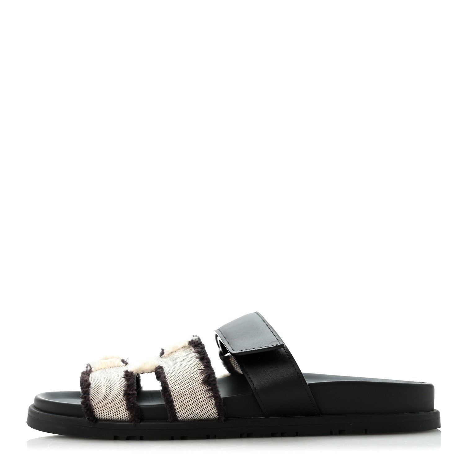 Hermes Techno Fringed H Canvas Caflskin Womens Chypre Sandals 38 Prunoir Black 1 of 11