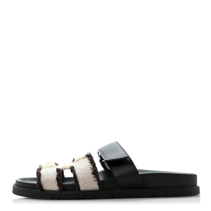 Hermes Techno Fringed H Canvas Caflskin Womens Chypre Sandals 38 Prunoir Black 1 of 11