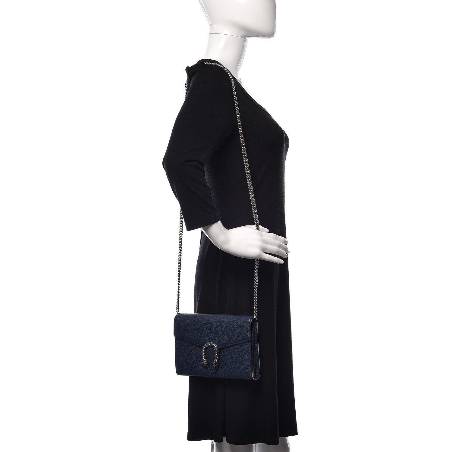 Gucci Dollar Calfskin Crystal Mini Dionysus Chain Wallet Blue Agata Black Diamond 2 of 10