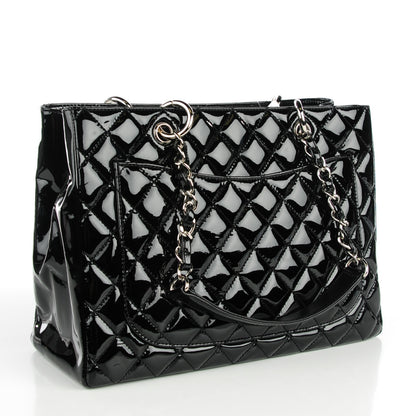 Chanel Patent Quilted Grand Shopping Tote GST Black 3 of 7