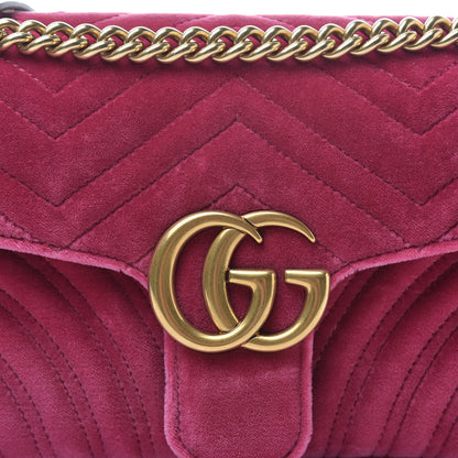 Gucci Velvet Matelasse Small GG Marmont Shoulder Bag Fuchsia Violet Cyclamen 8 of 13