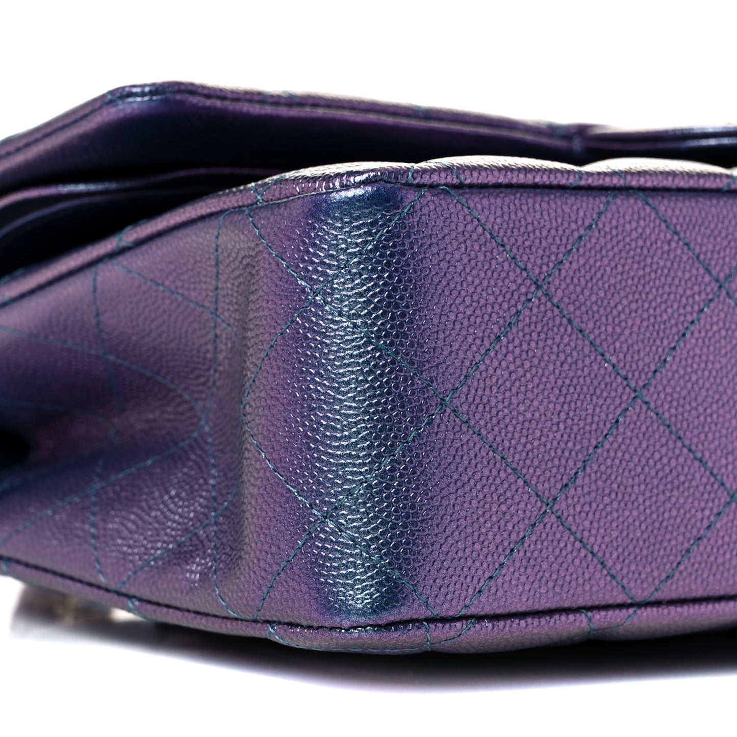 Iridescent Caviar Quilted Medium Double Flap Dark Blue