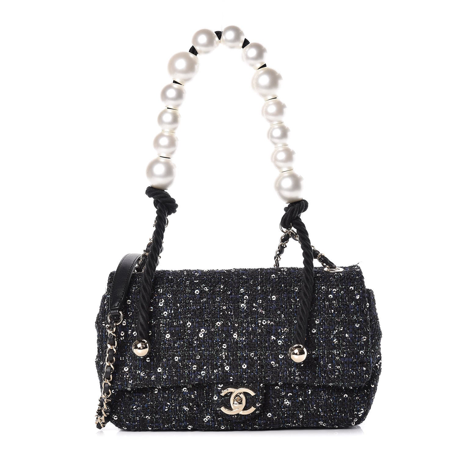 Chanel Tweed Medium Pearl Handle Flap Black Ecru 1 of 10