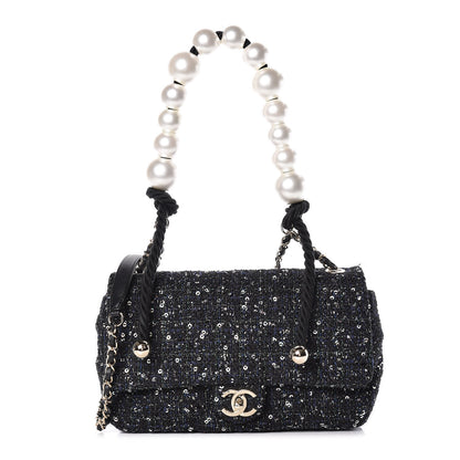 Chanel Tweed Medium Pearl Handle Flap Black Ecru 1 of 10