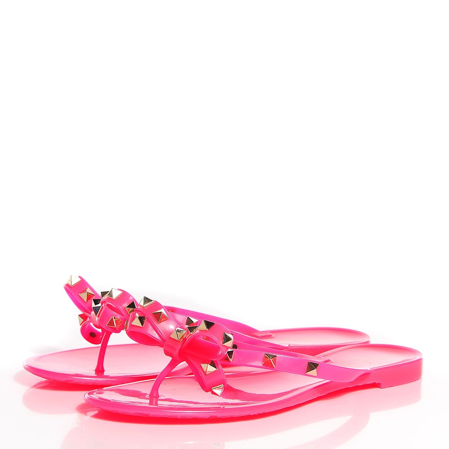 PVC Jelly Rockstud Bow Thong Sandals 39 Fuxia Fluo