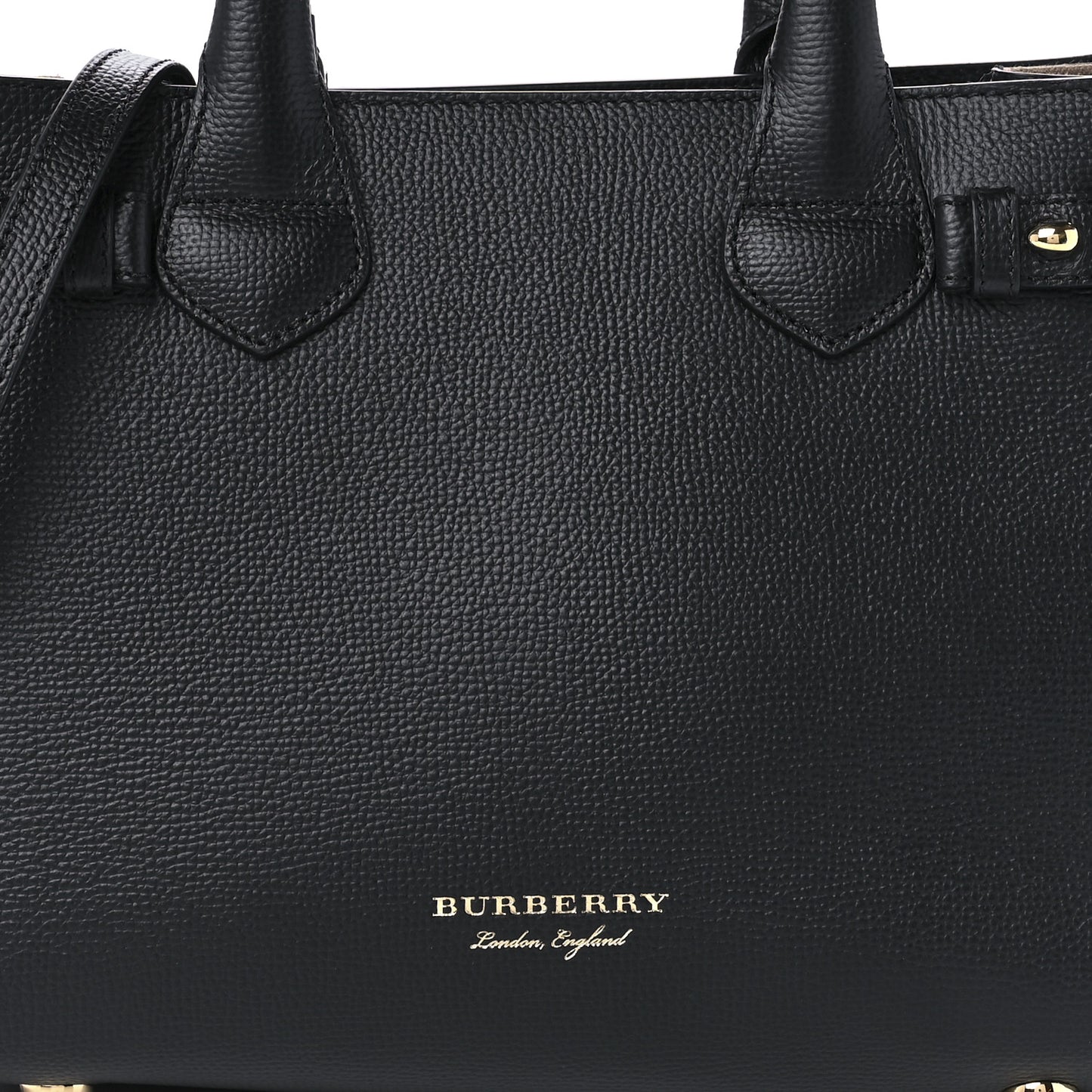 Grainy Calfskin House Check Small Banner Tote Black