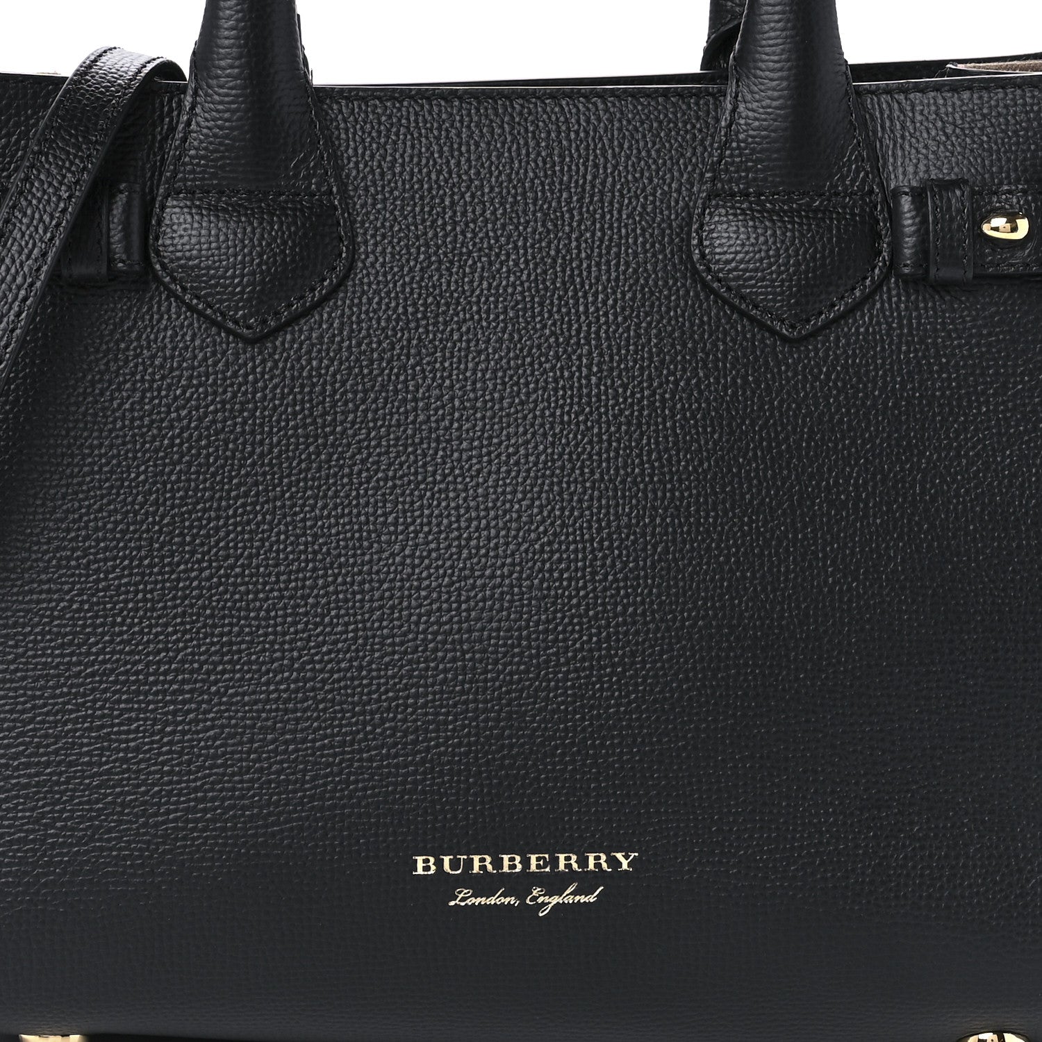 Burberry Grainy Calfskin House Check Small Banner Tote Black 8 of 9