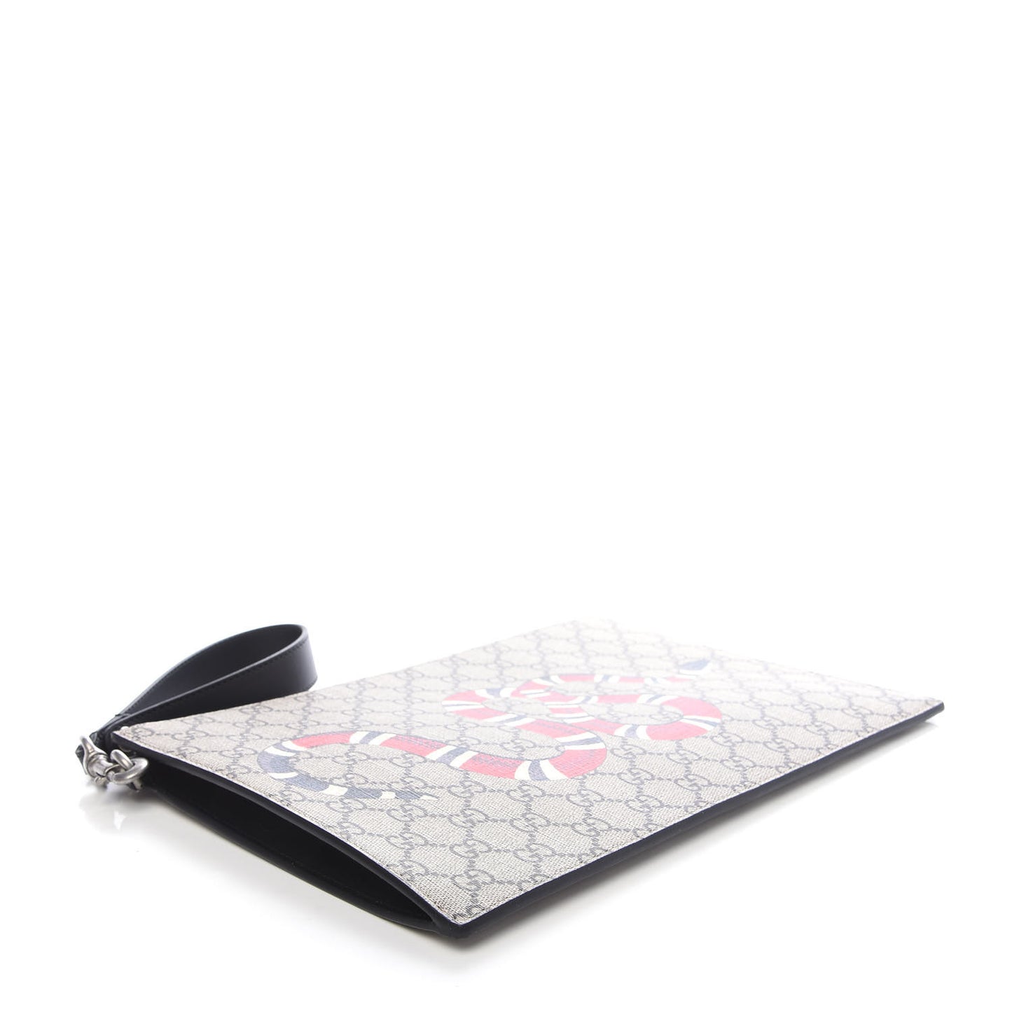 GG Supreme Monogram Kingsnake Zip Wristlet Pouch Beige Black