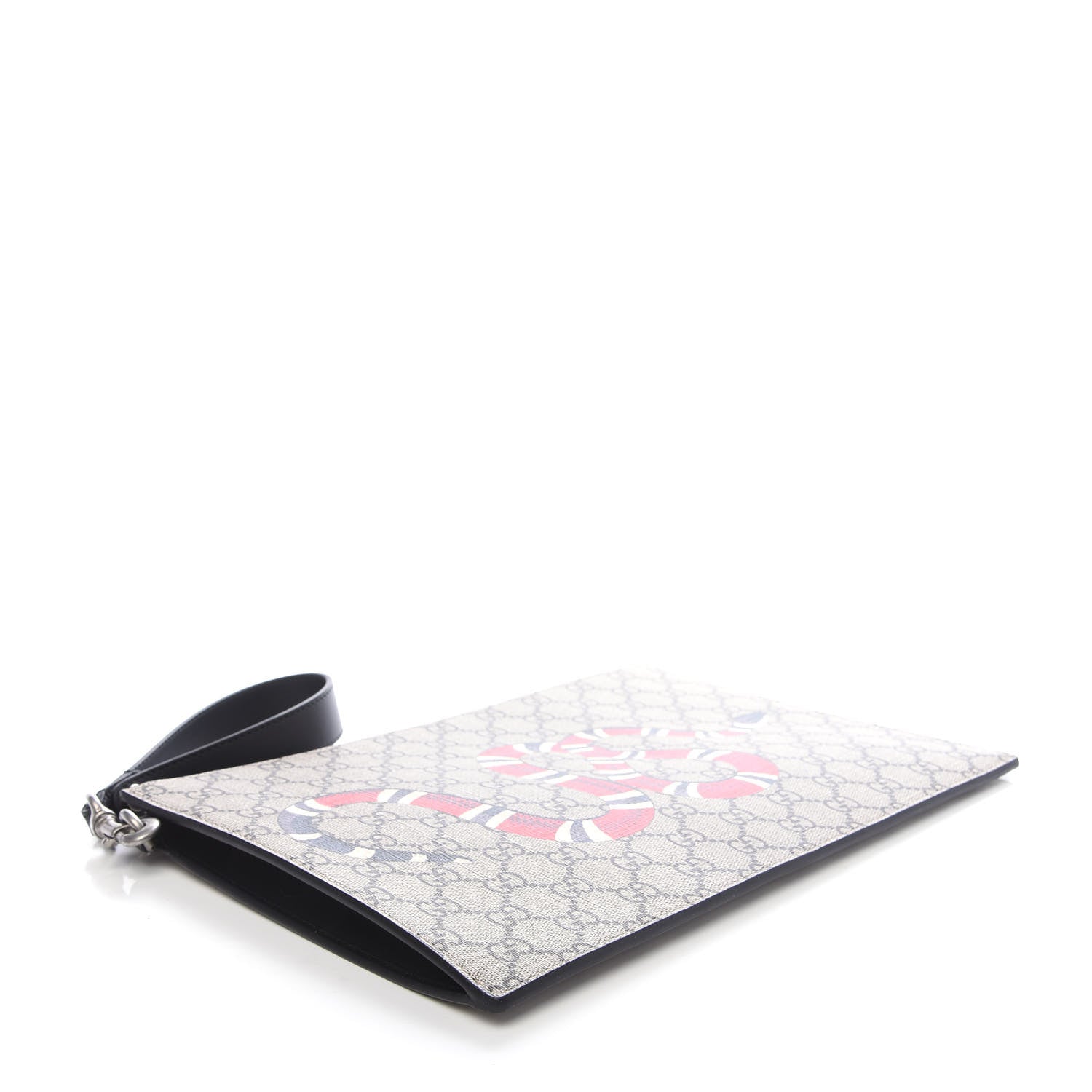 Gucci GG Supreme Monogram Kingsnake Zip Wristlet Pouch Beige Black 4 of 7