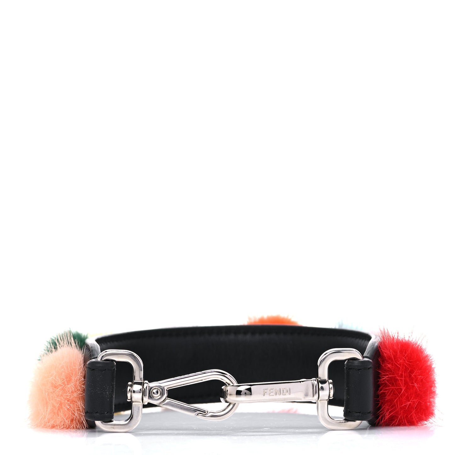 Mink Fur Pom Pom Mini Strap You Black Multicolor
